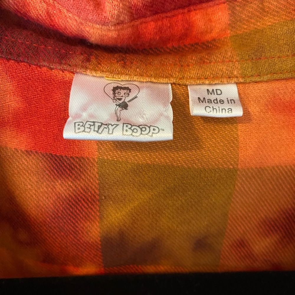 Betty Boop Los Angeles Orange Plaid Shirt - Picture 3 of 3